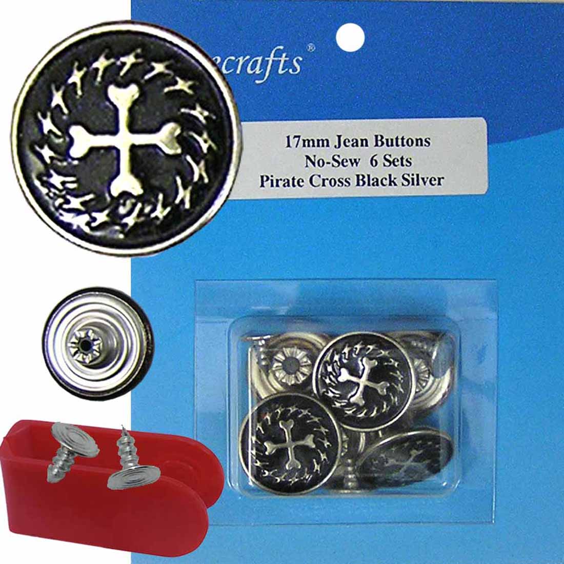 Jean Button - Pirate Cross Black Silver