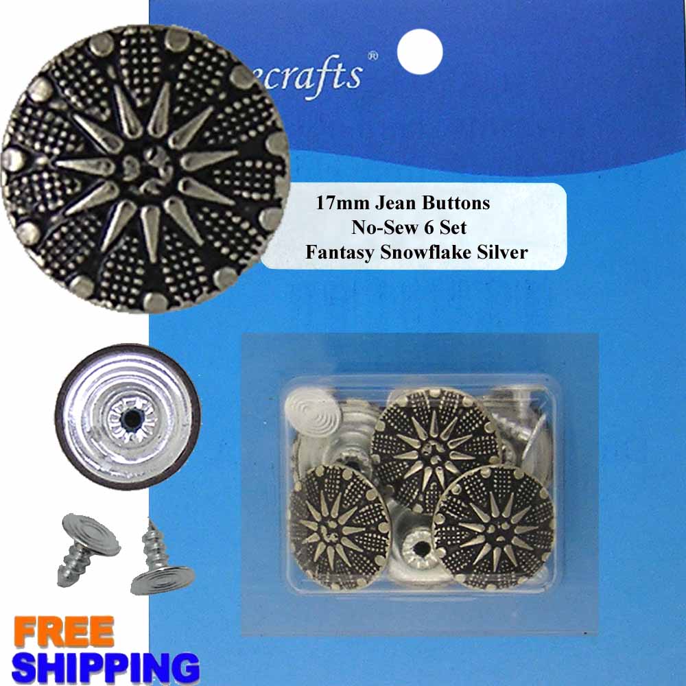 Jean Button -Fantasy Snowflake Black Silver