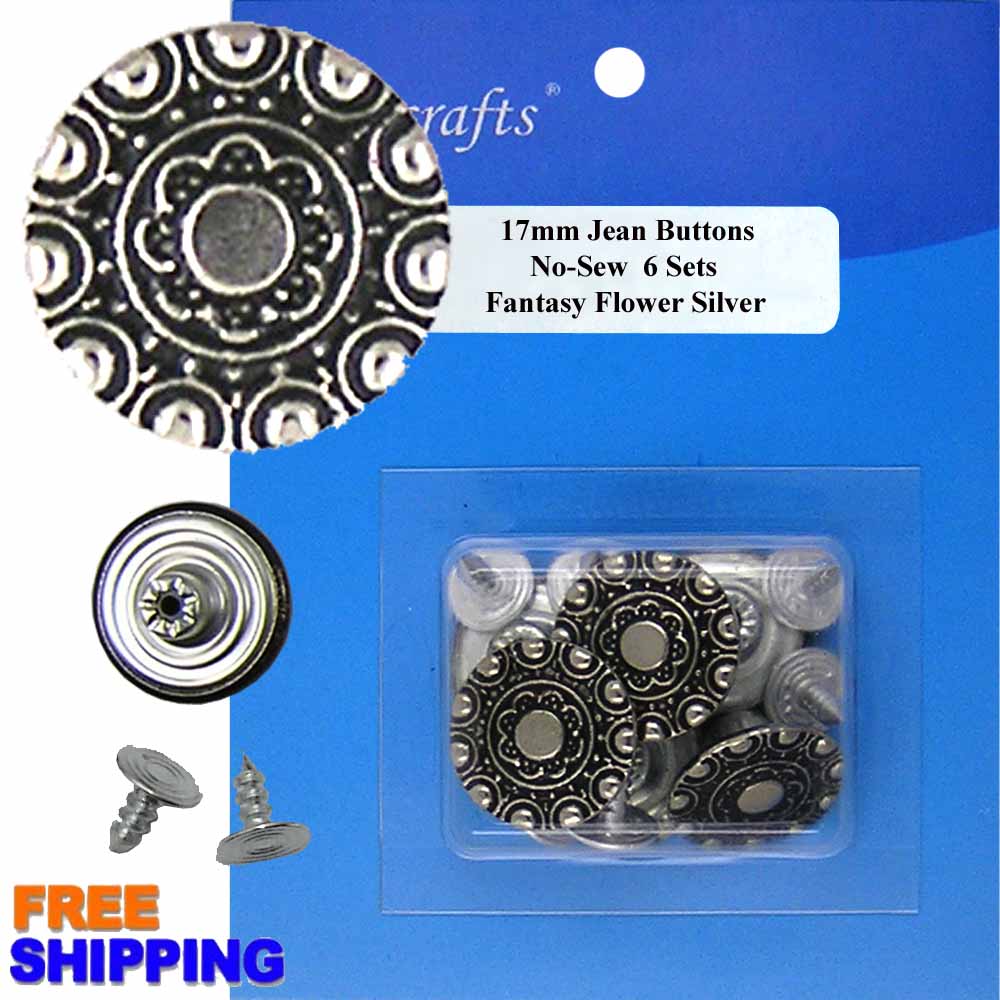 Jean Button - Fantasy Flower Black Silver